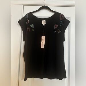Cinq a sept Rhinestone Heart V-neck Embellished Women's Top - NWT